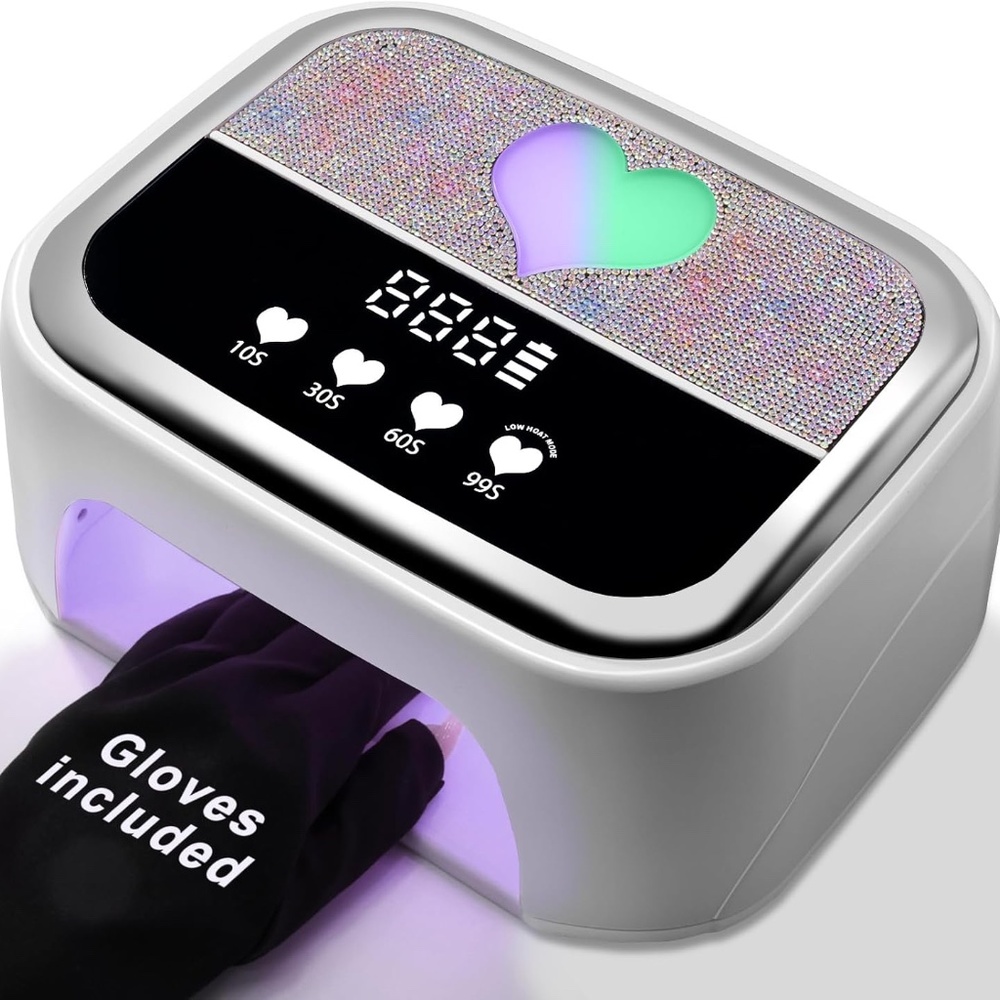 White With Heart And  Rhinestones Professional UV LED Nail Lamp